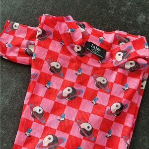 Lala Planet Print Red and Pink Top